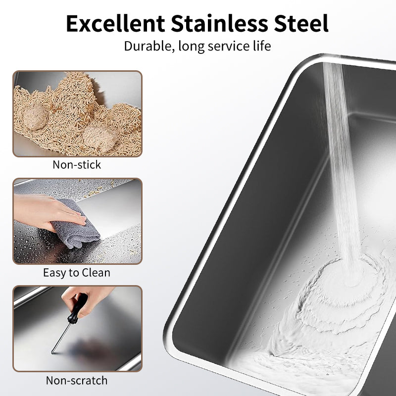 Stainless Steel Cat Litter Box with High-Sided Design – view 7