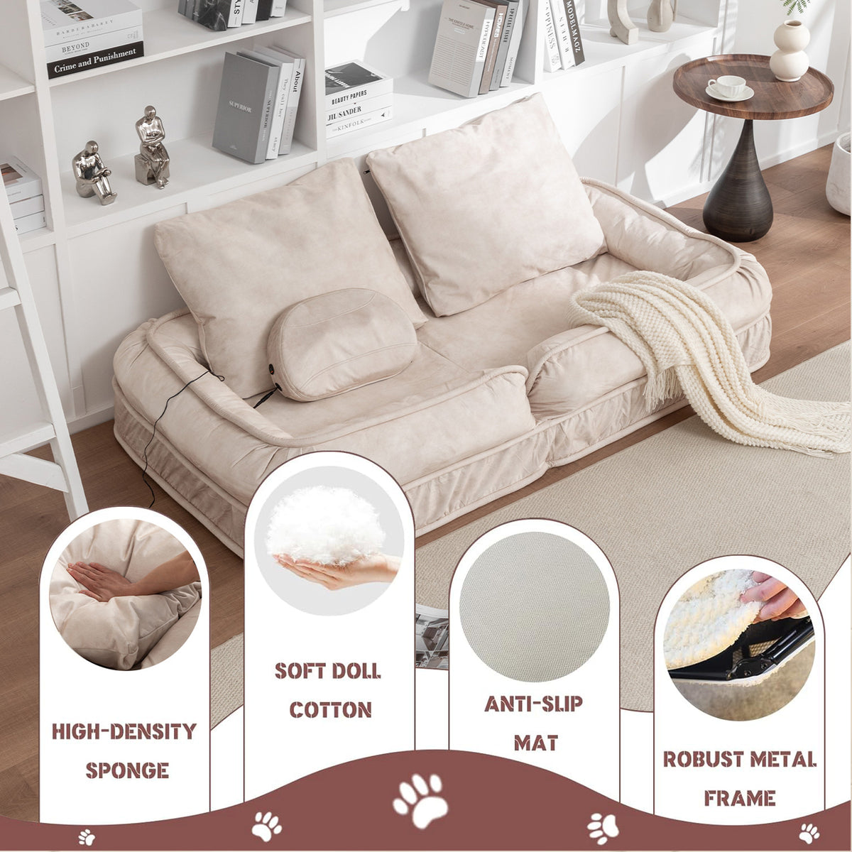 Upholstered Dog Bed with Adjustable Backrest and Massage Pillow – view 7