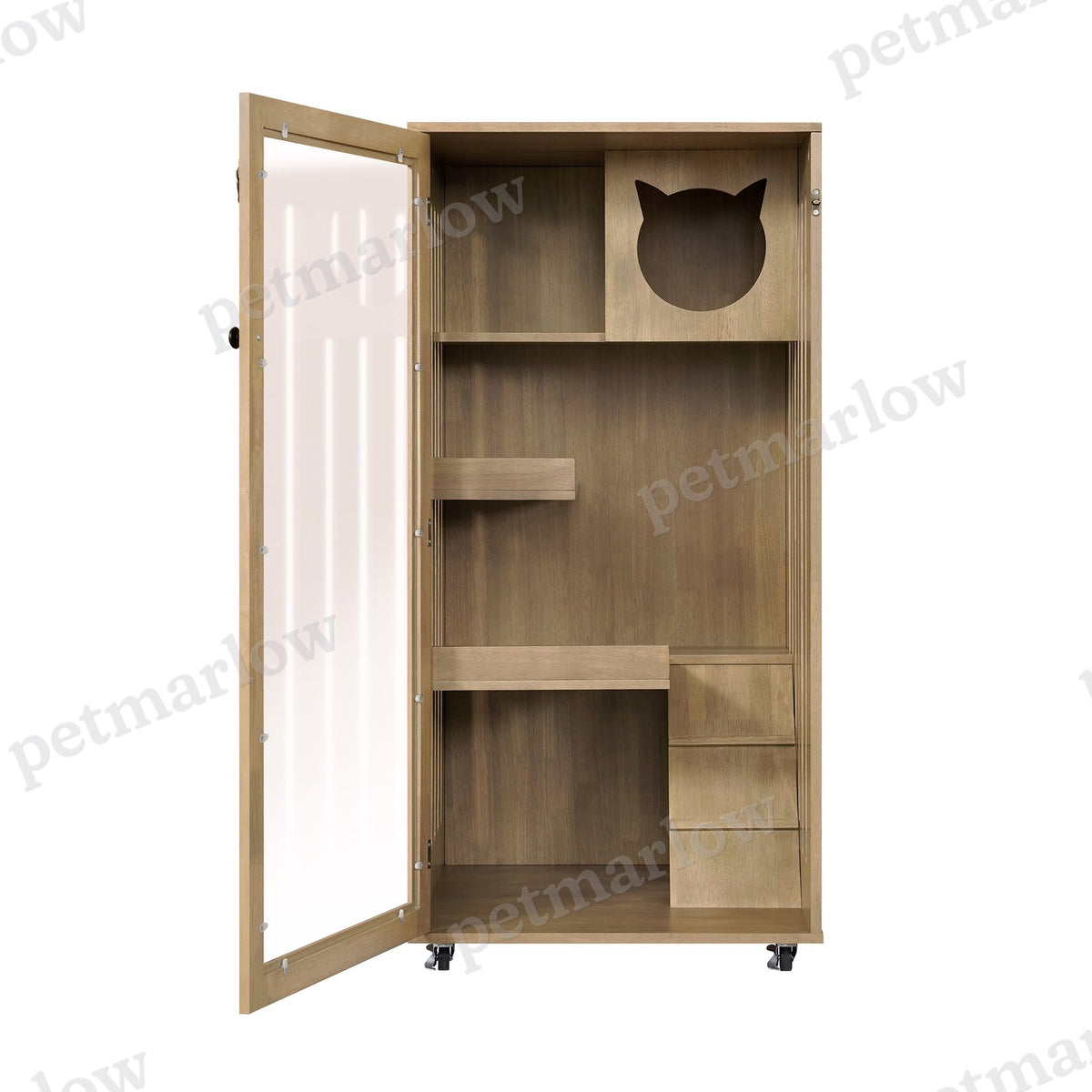Rubber Wood Cat Cabinet with Wheels for Cats – view 4