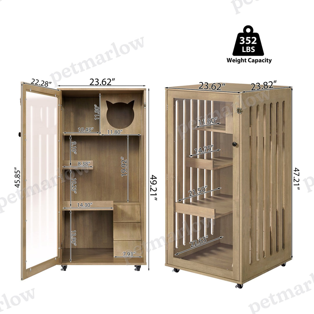 Rubber Wood Cat Cabinet with Wheels for Cats – view 6