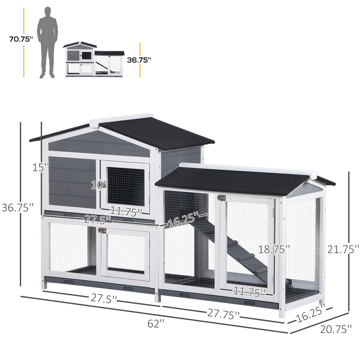2-Tier Indoor Rabbit Enclosure with Ramp and Run – view 9