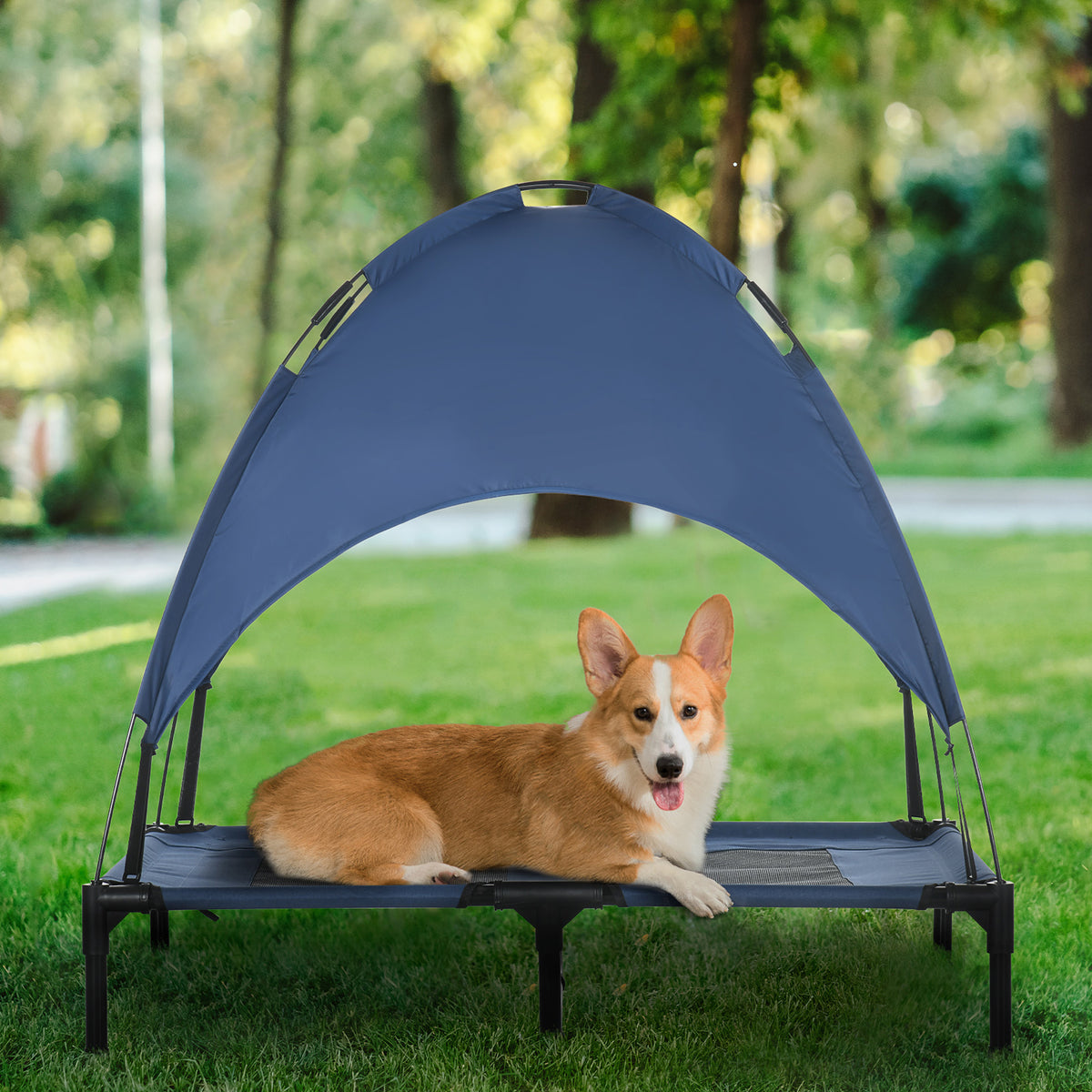 Elevated Dog Cot Bed with Canopy Shade for Comfort – view 9