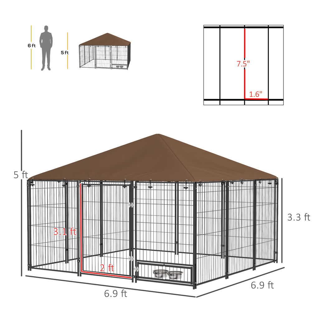 Outdoor Dog Kennel with Canopy and Rotating Bowl – view 7