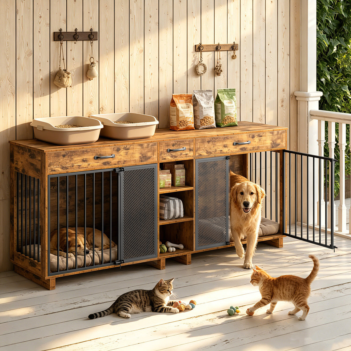 Large Wooden Dog Crate with Storage Cabinet – view 8