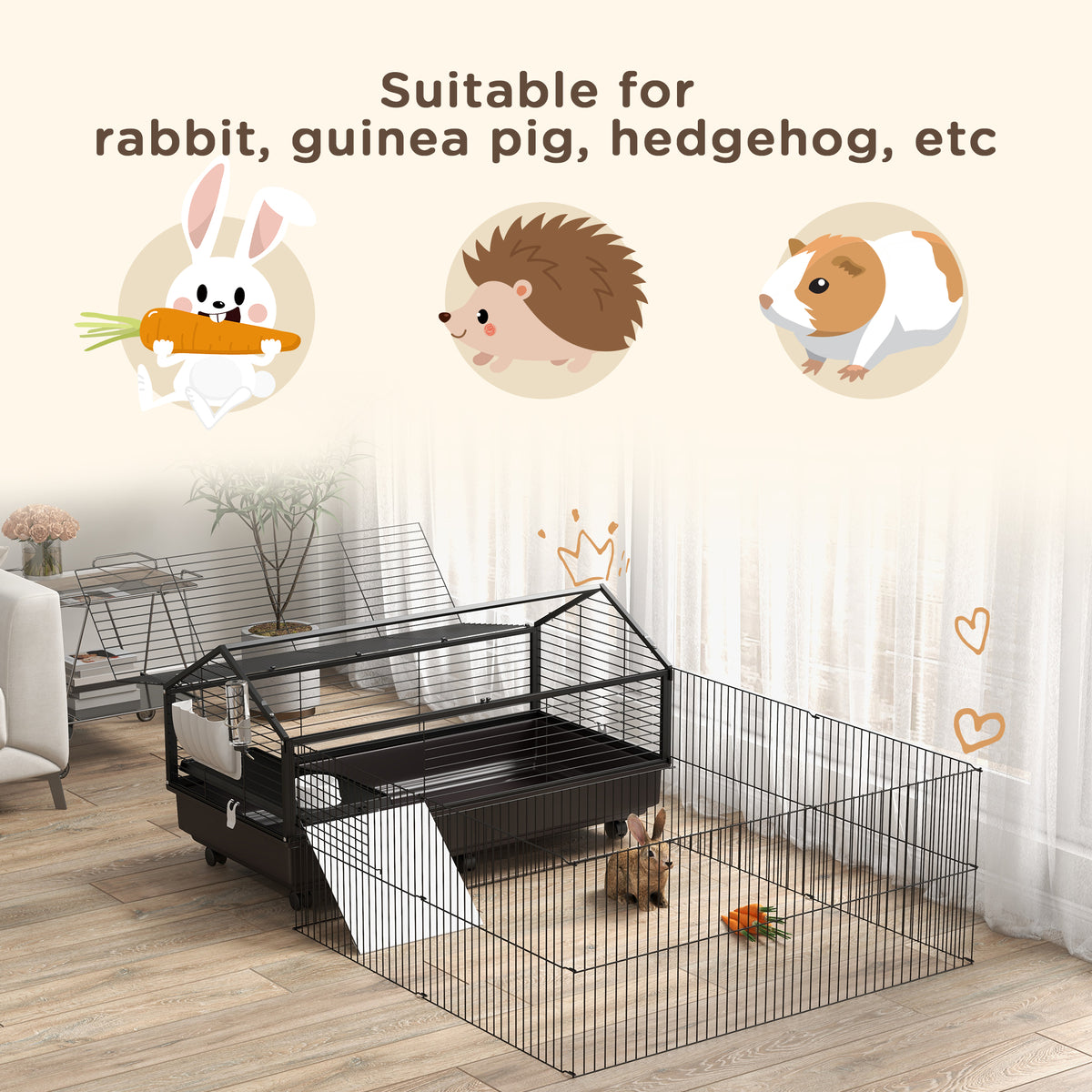 Small Animal Playpen Cage with Rolling Caster and Water Bottle – view 8