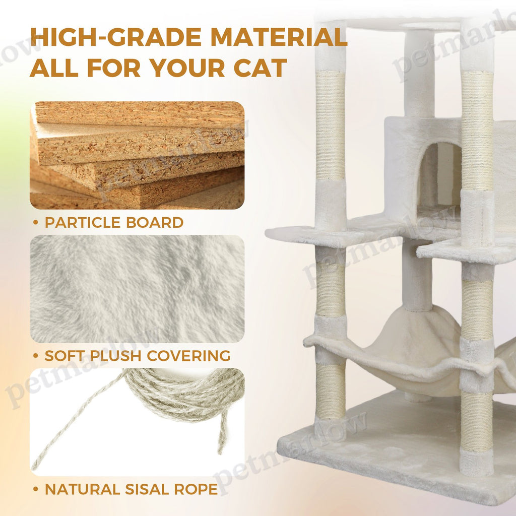 Beige Cat Tree Tower with Large Condo and Scratching Post – view 2