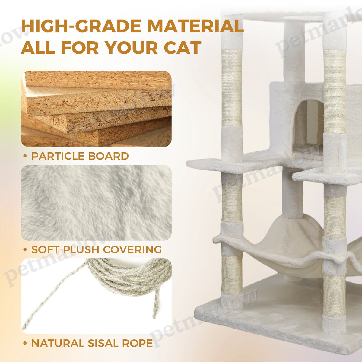 Beige Cat Tree Tower with Large Condo and Scratching Post – view 2