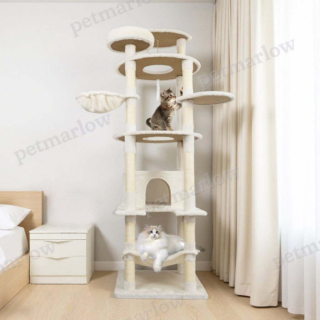 Beige Cat Tree Tower with Large Condo and Scratching Post – view 3