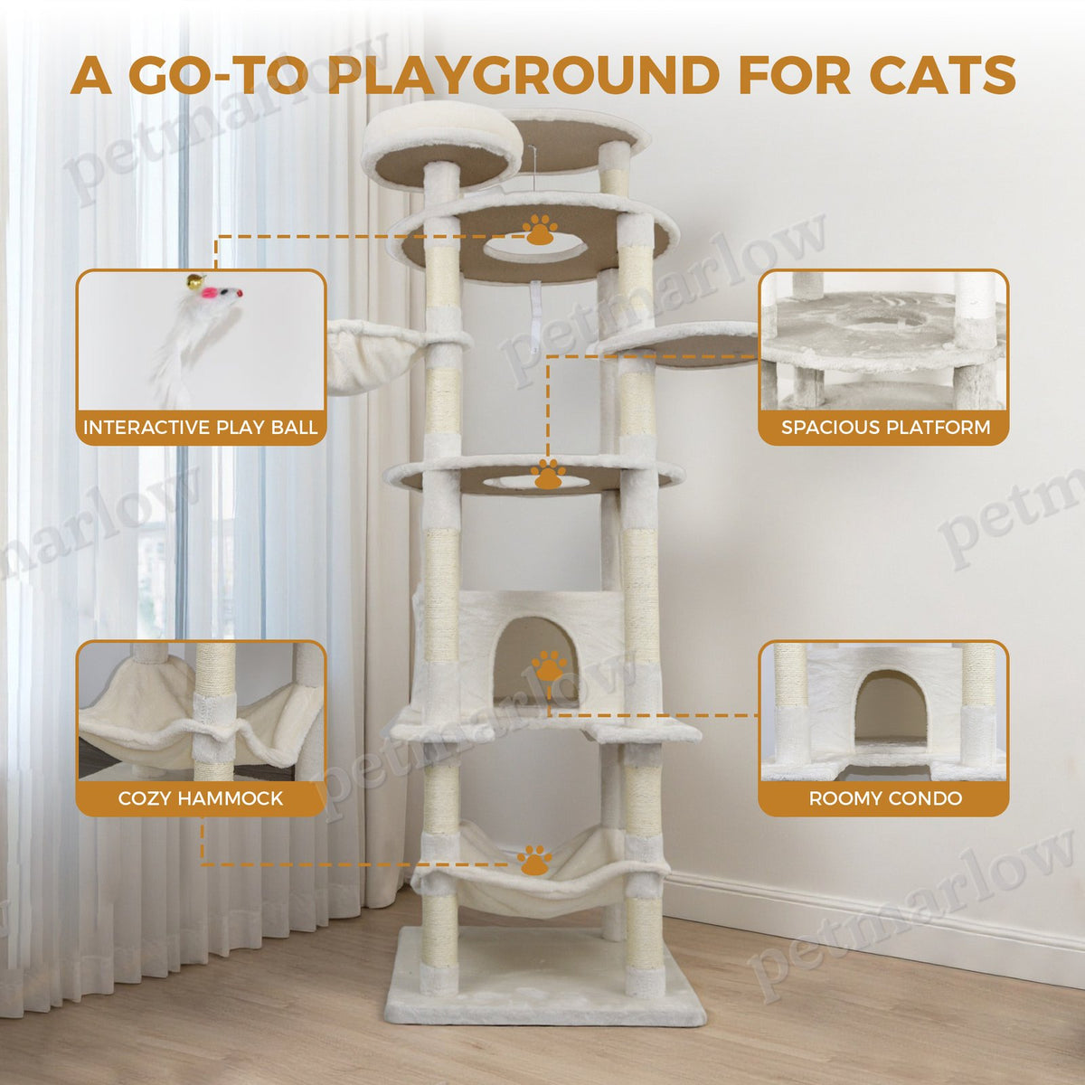 Beige Cat Tree Tower with Large Condo and Scratching Post – view 5