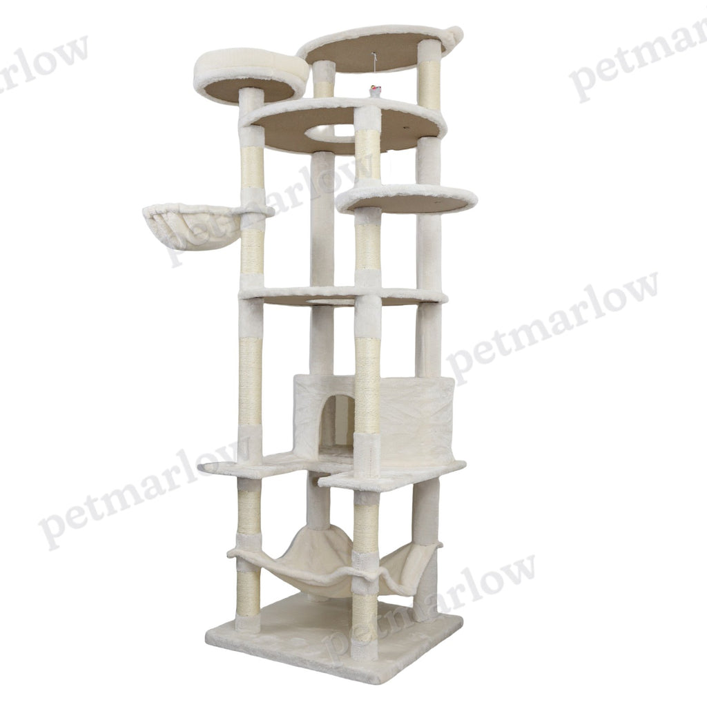Beige Cat Tree Tower with Large Condo and Scratching Post – view 6