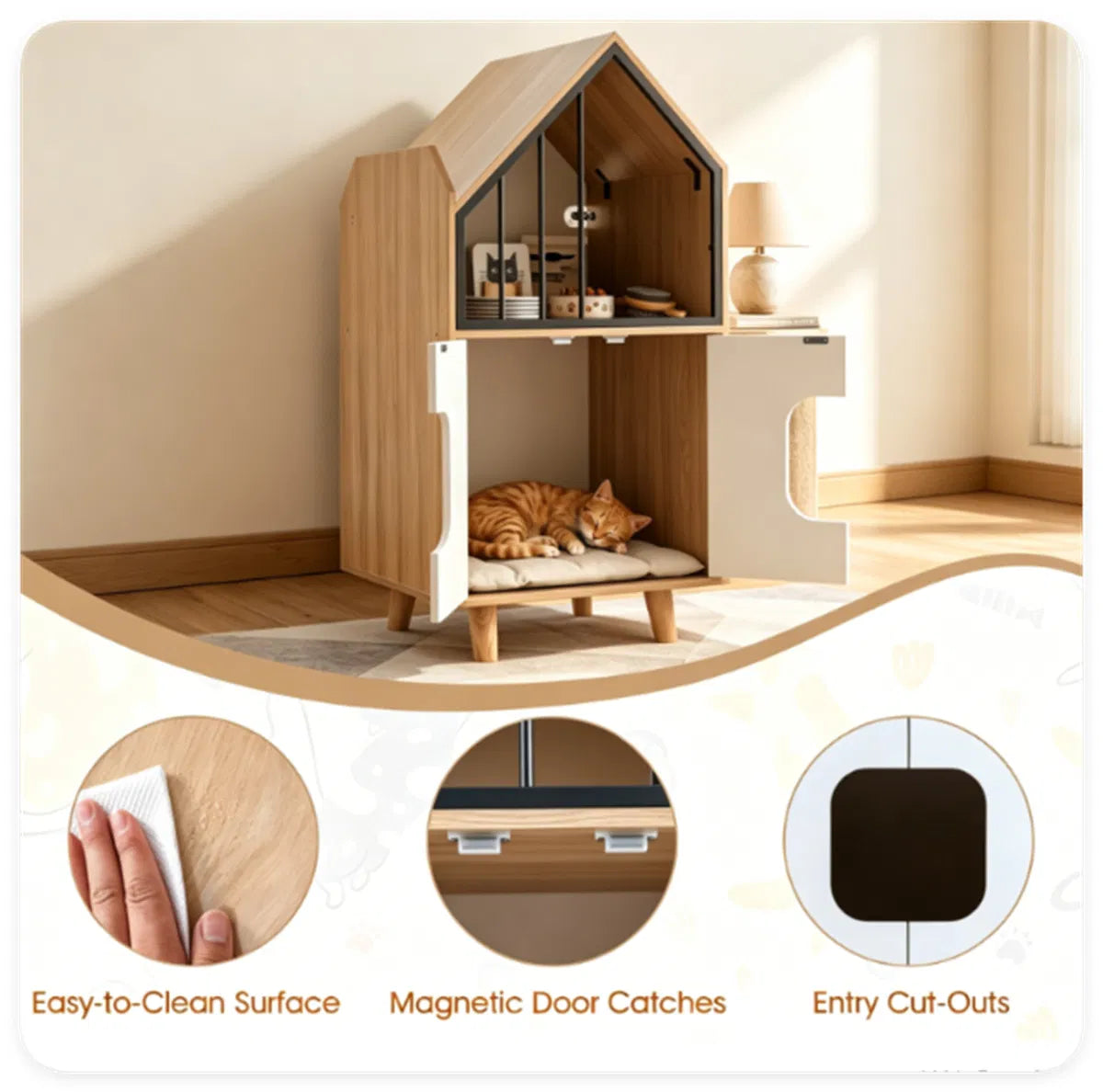 Hidden Cat Litter Box Furniture with Elevated Lounge – view 10