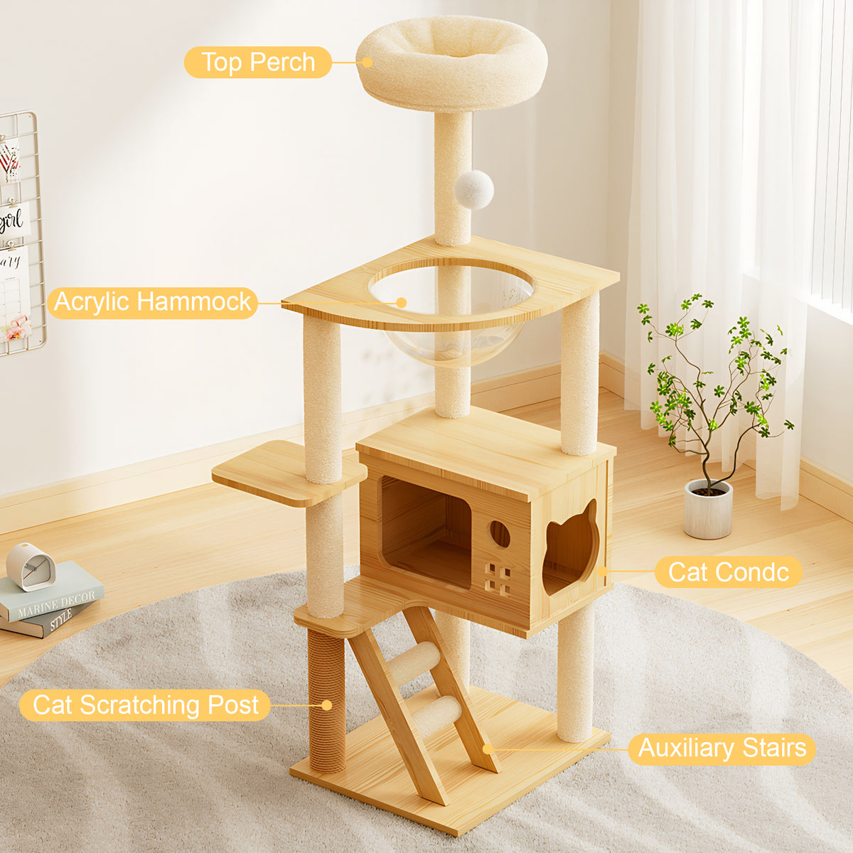 Modern Cat Tower with Scratching Posts and Perch – view 10