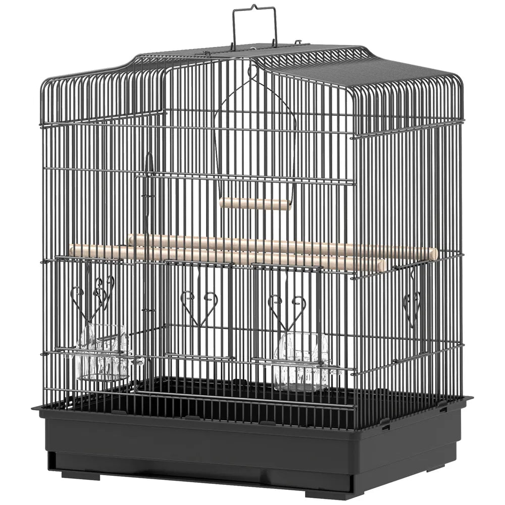 Bird Cage for Small Birds with Perches and Feeders – Black