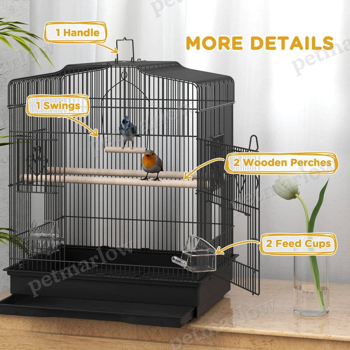 Bird Cage for Small Birds with Perches and Feeders – view 5