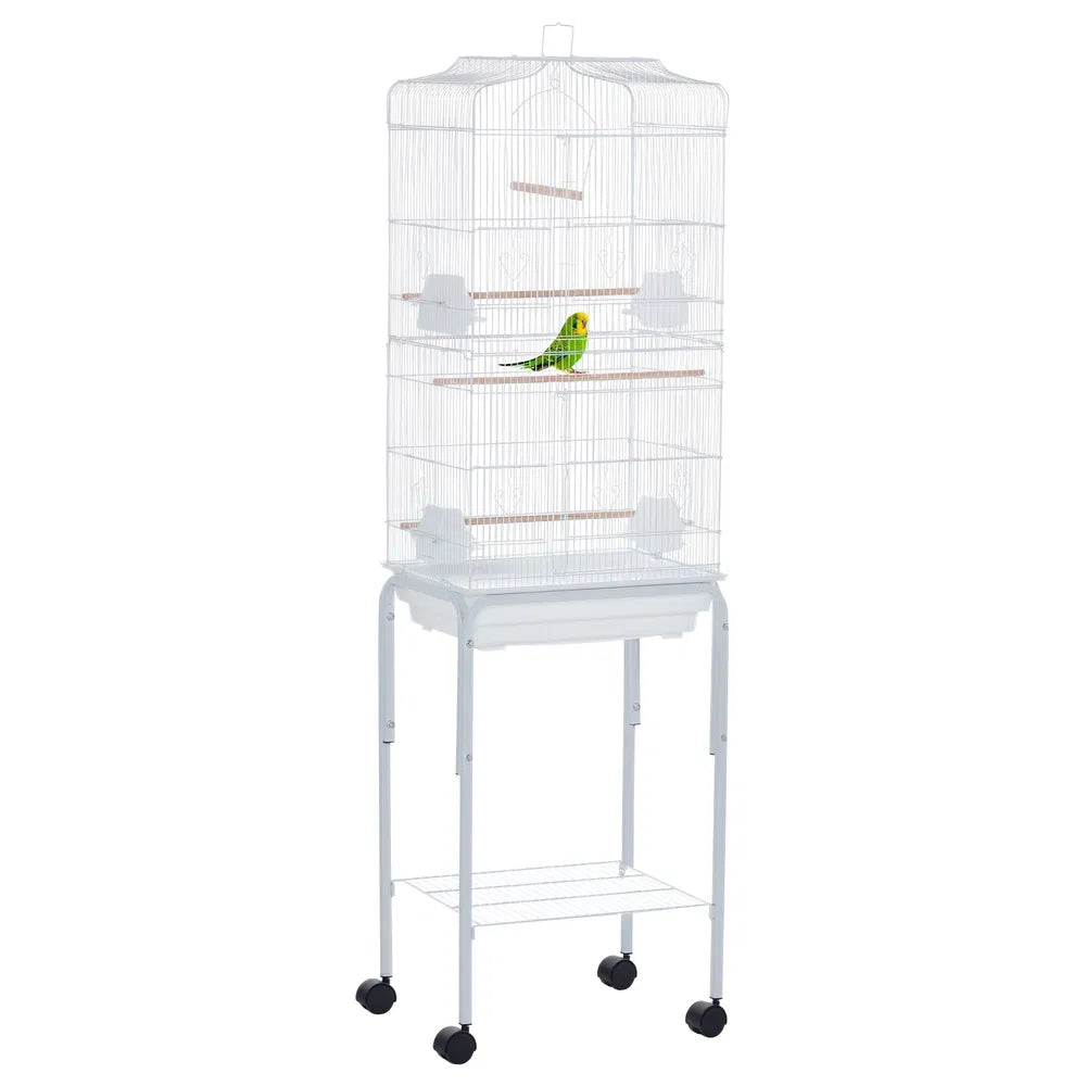 Bird Cage with Play Top and Storage Shelf for Small Birds – White