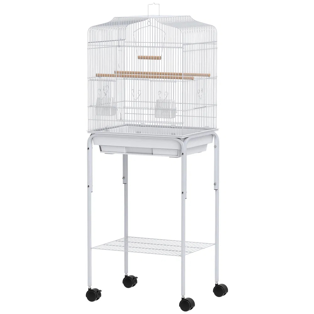 Bird Cage with Play Top and Storage Shelf for Small Birds – White