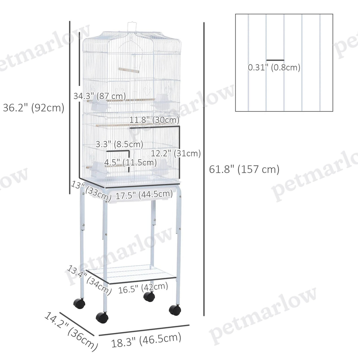 Bird Cage with Play Top and Storage Shelf for Small Birds – view 3