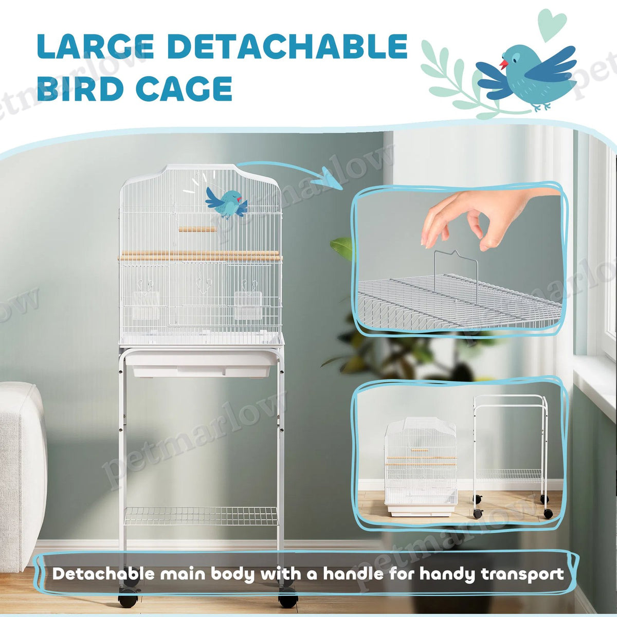 Bird Cage with Play Top and Storage Shelf for Small Birds – view 5