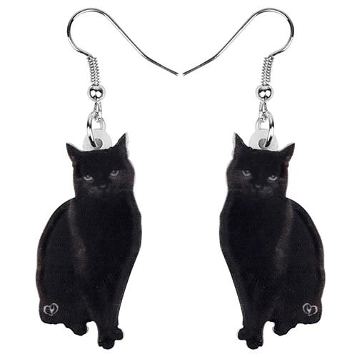 Black Cat Drop Dangle Earrings