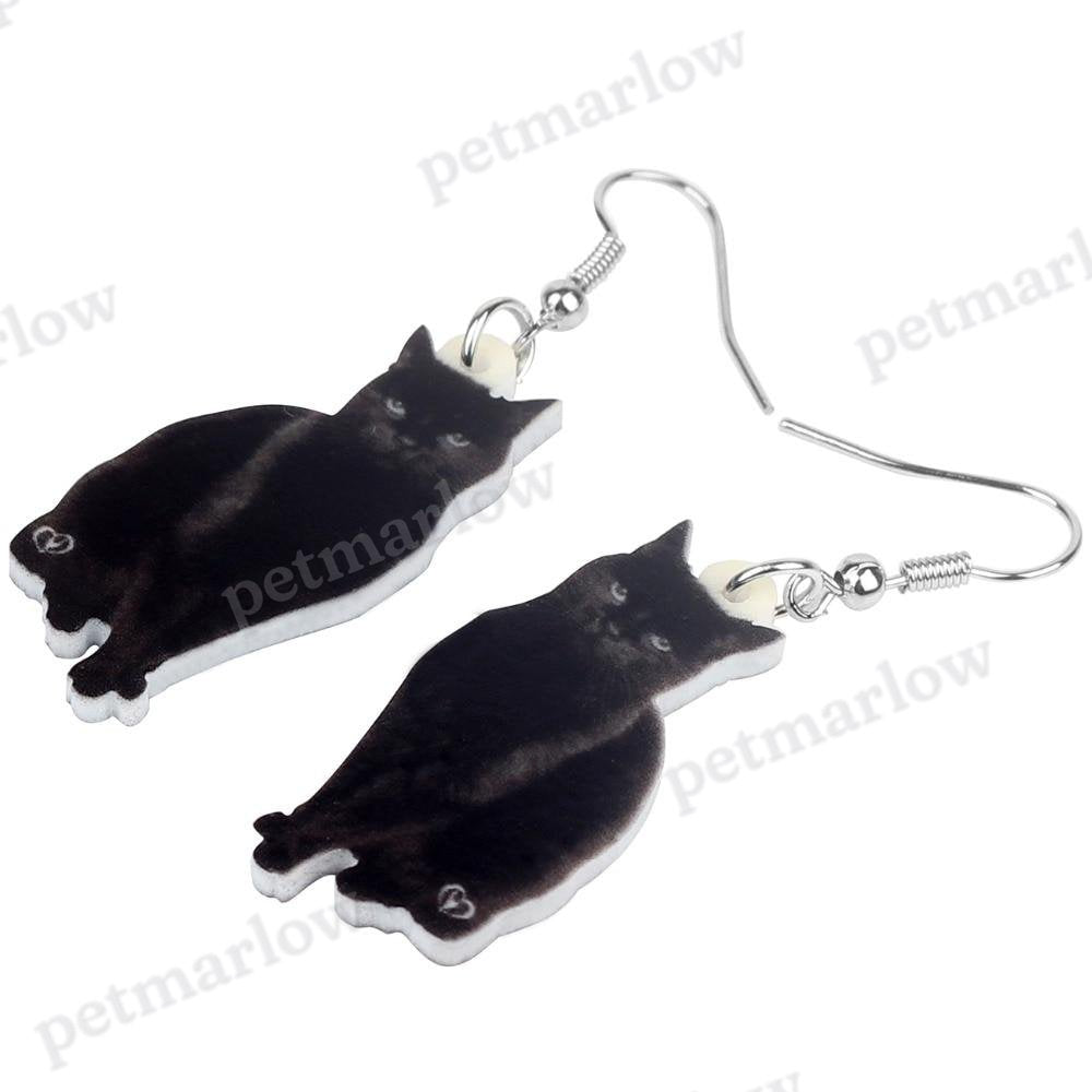 Black Cat Drop Dangle Earrings – view 3