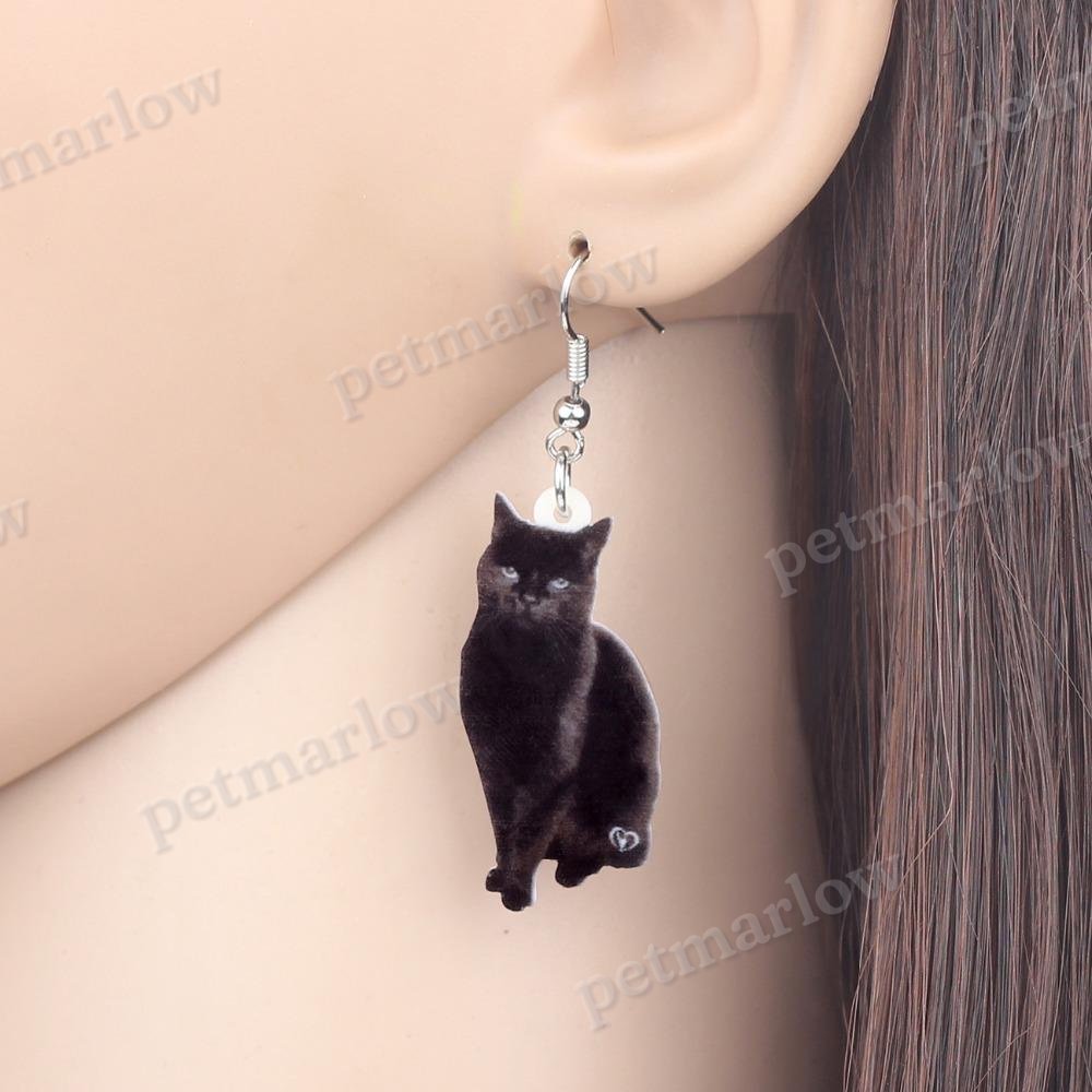 Black Cat Drop Dangle Earrings – view 4