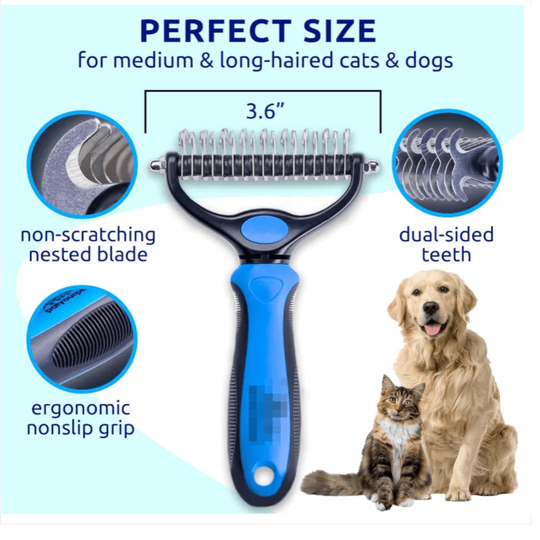 Dual-Sided Pet Hair Removal Brush for Cats and Dogs