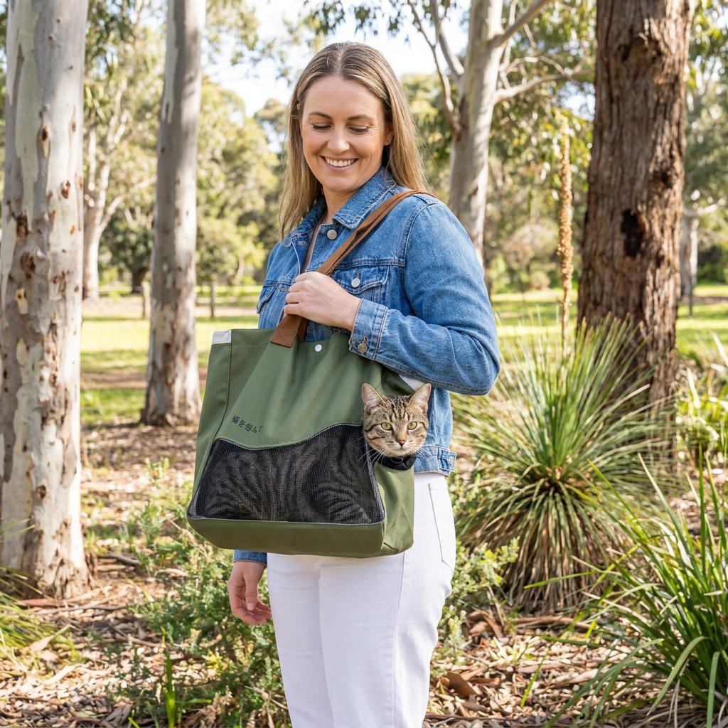 Breathable Canvas Cat Carrier Tote Bag with Mesh Window – Green