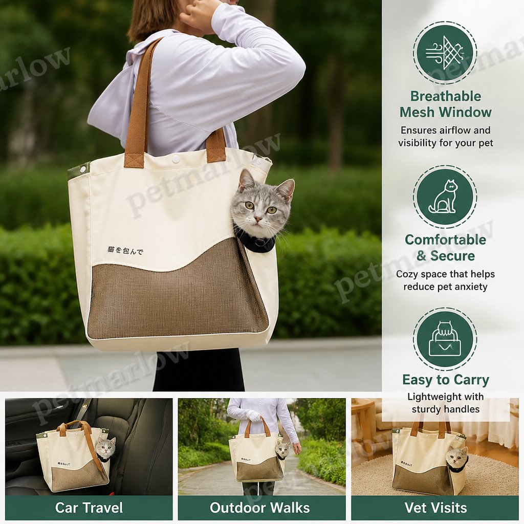 Breathable Canvas Cat Carrier Tote Bag with Mesh Window – view 5