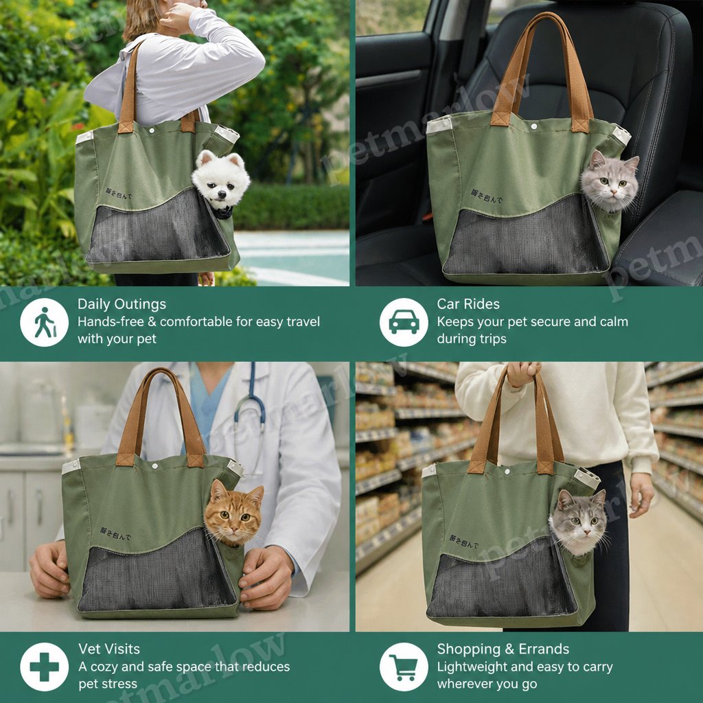 Breathable Canvas Cat Carrier Tote Bag with Mesh Window – view 6