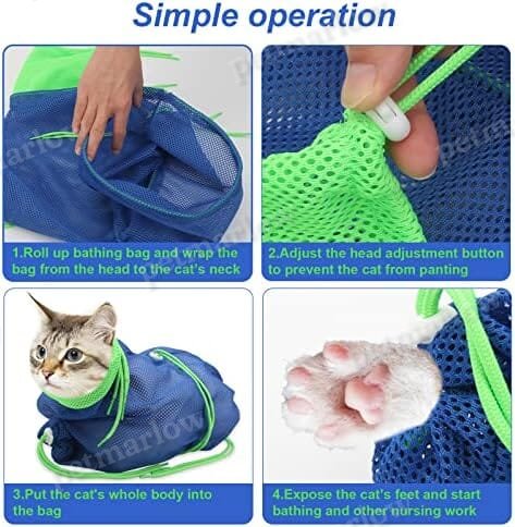 Breathable Mesh Cat Shower Bag Anti Scratch Adjustable Cat Grooming Bag – view 6