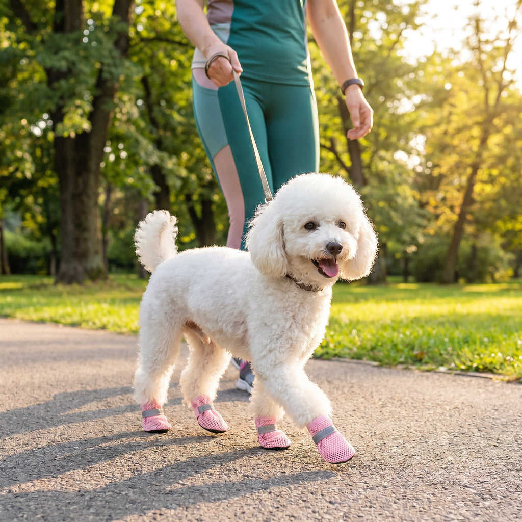Breathable Mesh Dog Shoes for Hot Days – Soft Sole for Small & Large Dogs – Pink / S (for 1-4 lbs)