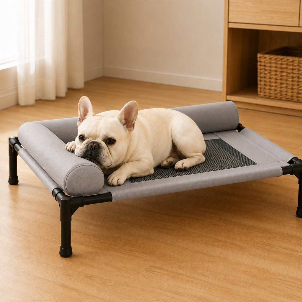 Breathable Mesh & Wipe-Clean Elevated Dog Cot – Grey / Large