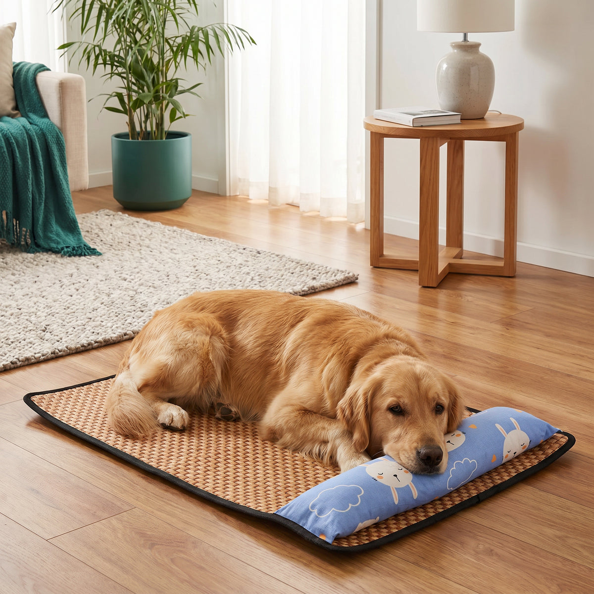 Breathable Rattan Dog Cooling Mat – Blue / 41cm×31cm