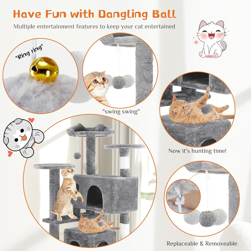 54" Cat Tree Tower with Sisal Grab Post and Toys – view 11