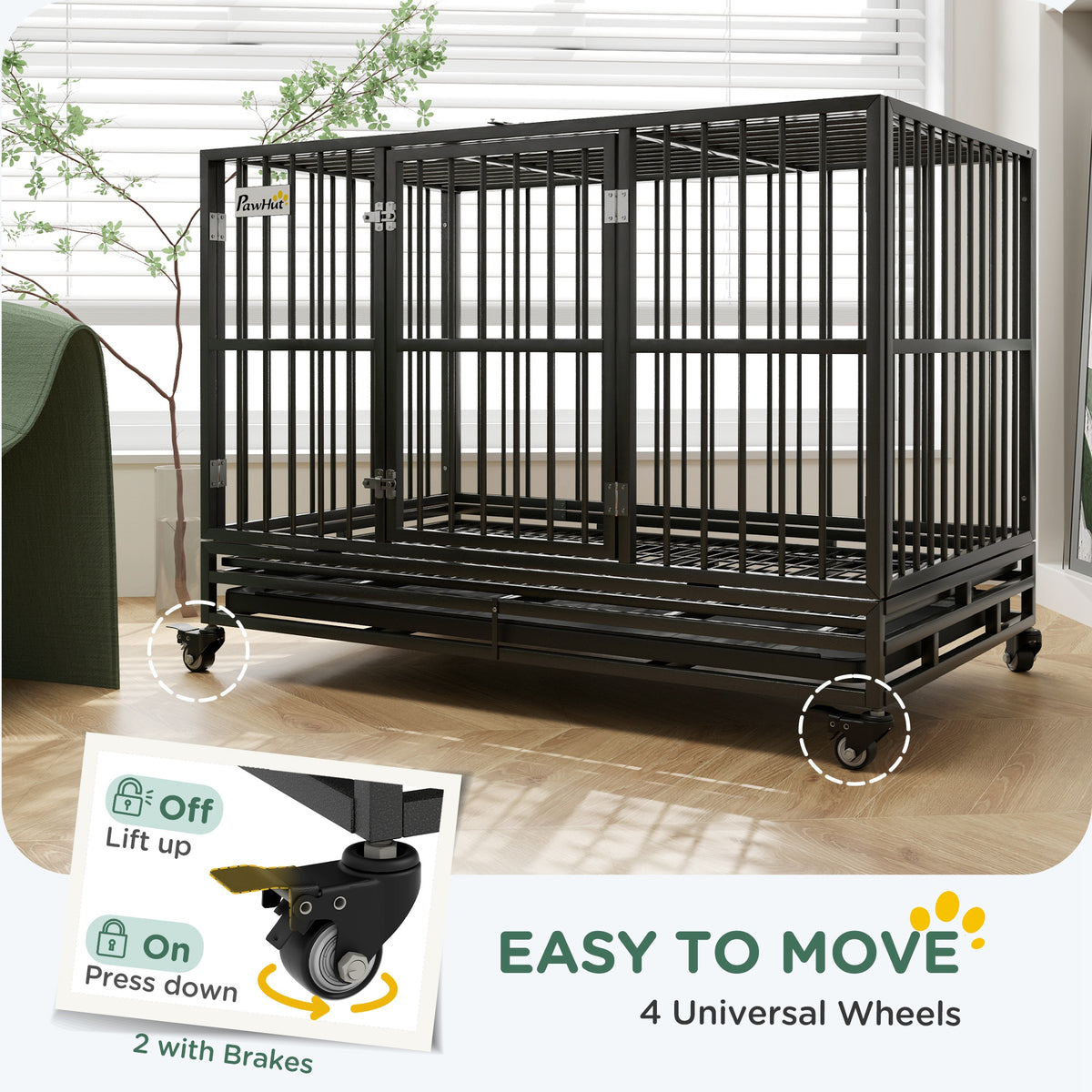 Heavy Duty Dog Crate with Lockable Wheels and Double Doors – view 9