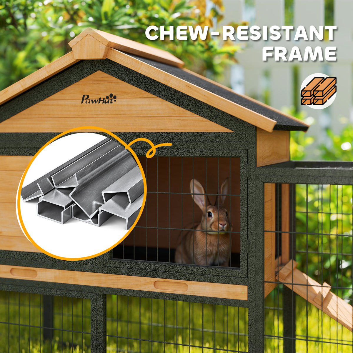 Wooden Rabbit Hutch with Steel Run and Removable Tray – view 7
