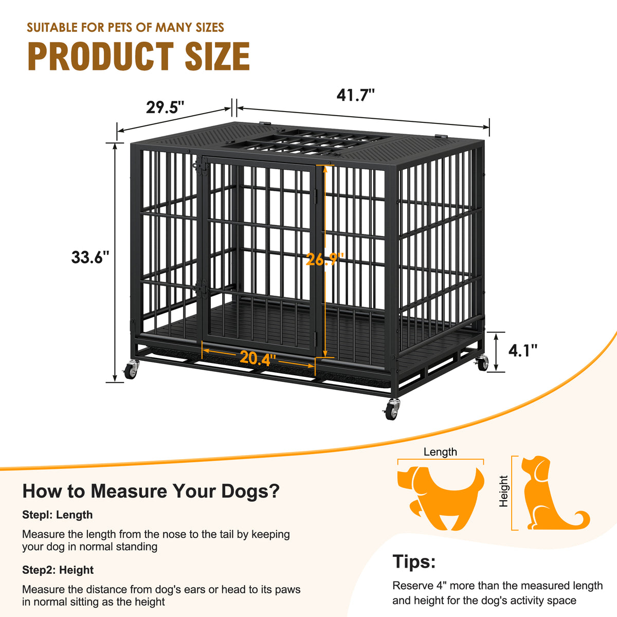 Heavy Duty Dog Crate with Lockable Wheels – view 8
