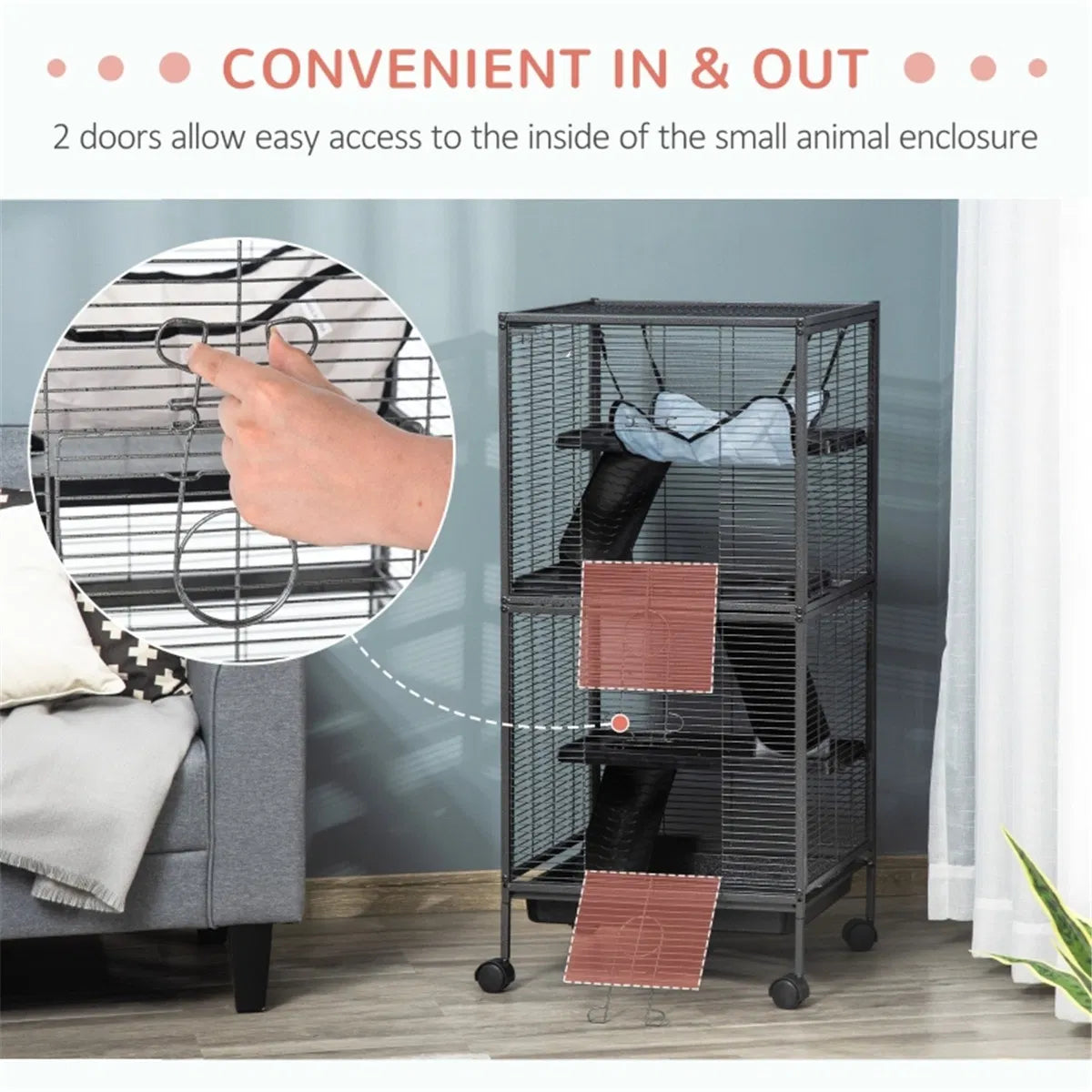 Small Animal Cage with Wheels and Hammock – view 7