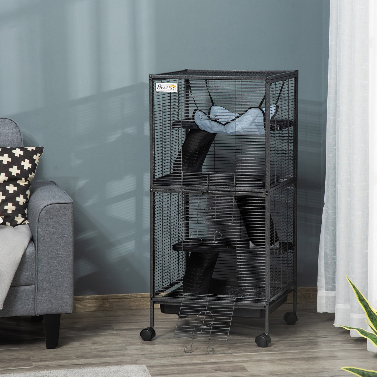 Metal Small Animal Cage with Rolling Wheels and Hammock – view 7