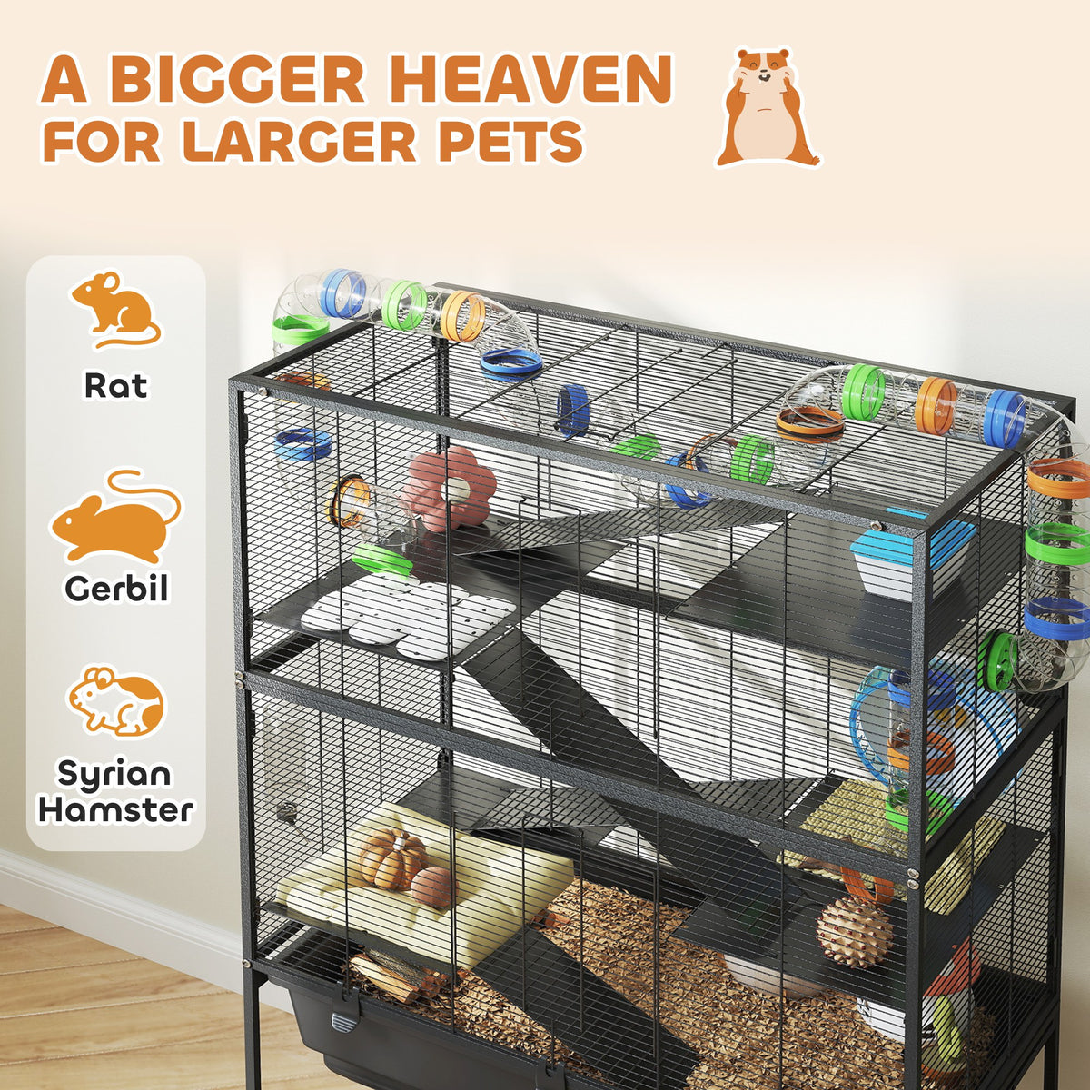 5-Tier Hamster Cage with Exercise Wheel and Storage Shelf – view 9