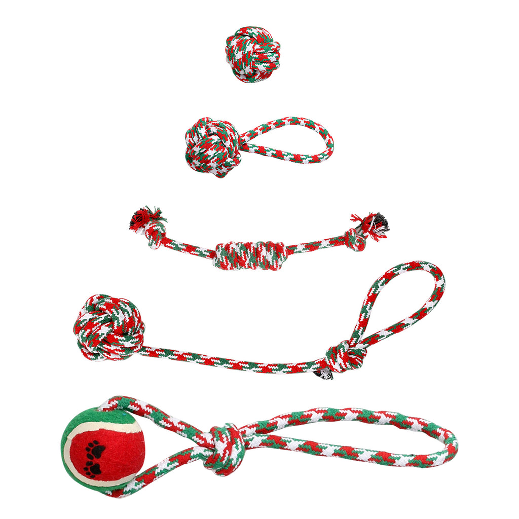 Christmas Rope Chew Toys for Dogs, 5-Pack