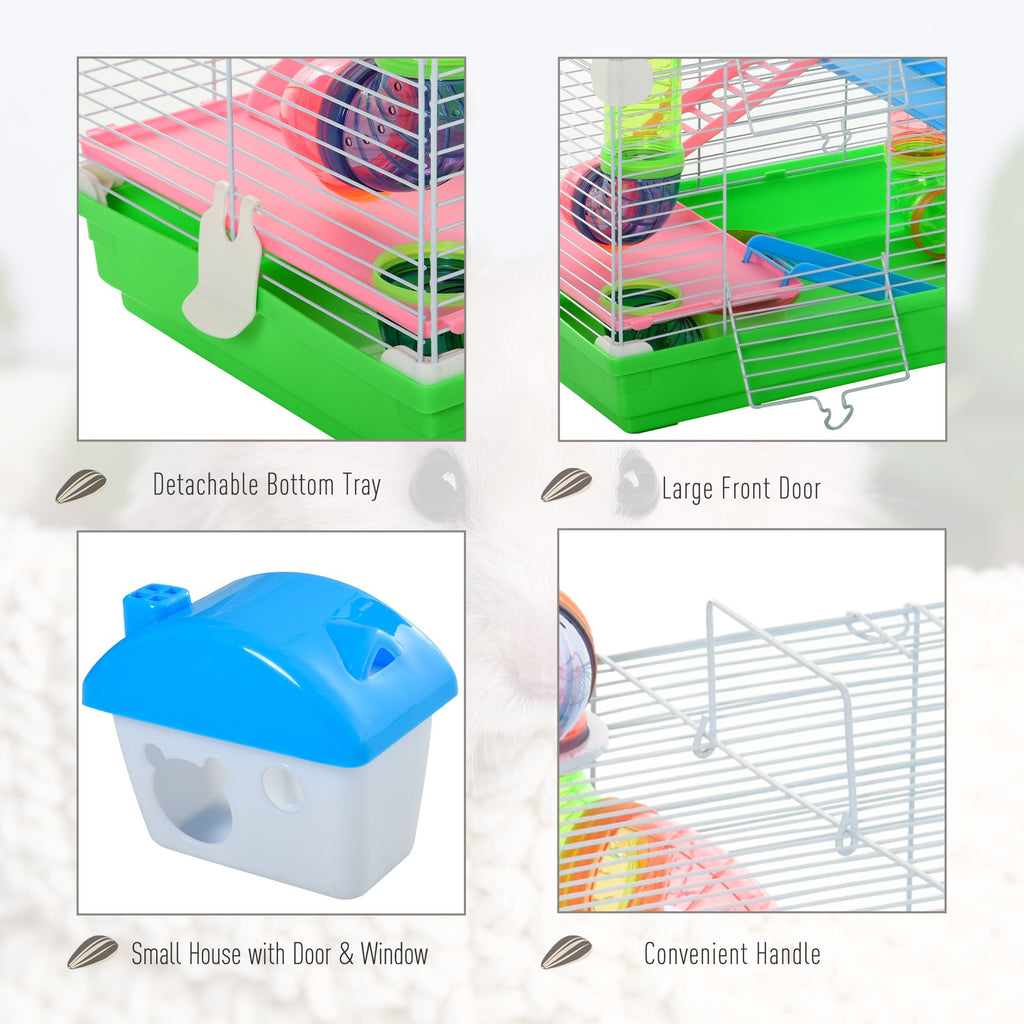 Hamster Cage with Exercise Wheels and Tubes for Small Animals