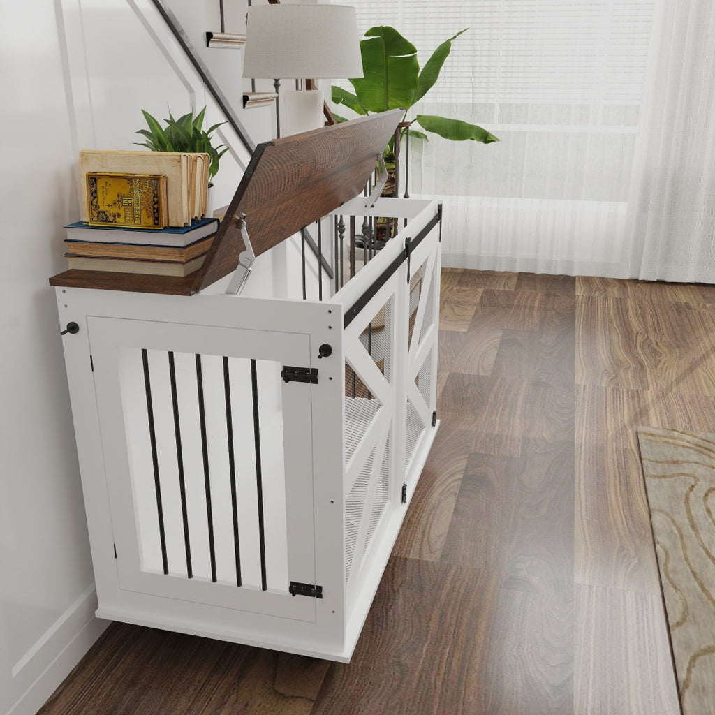 Mobile Dog Crate with Flip-Top Feeding Door – view 13