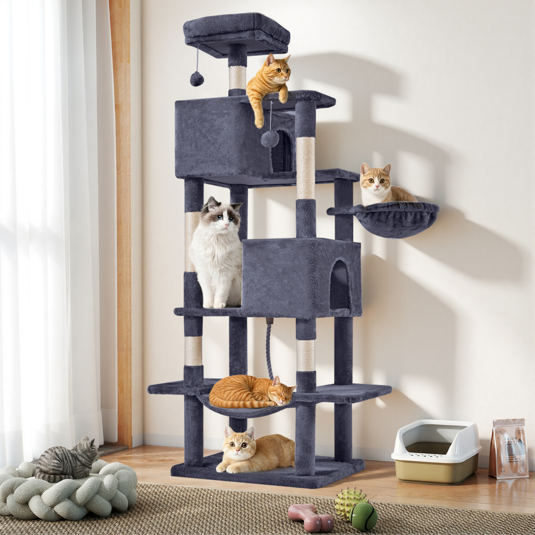 66 Inch Cat Tree Tower with Hammock and Condos – view 12
