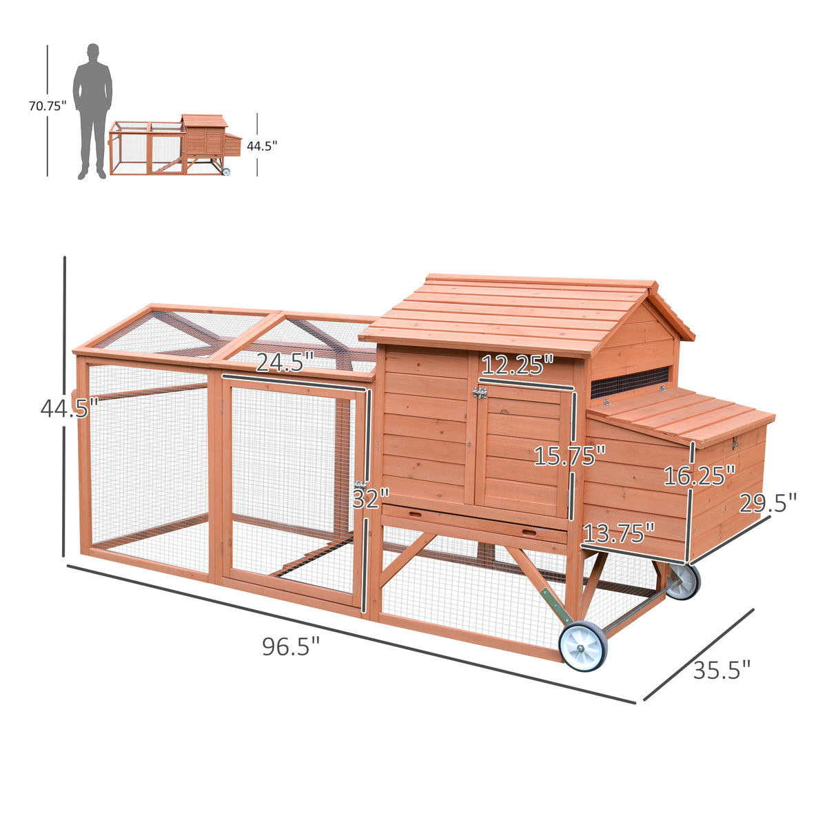 Wooden Chicken Coop with Nesting Box and Wheels – view 7