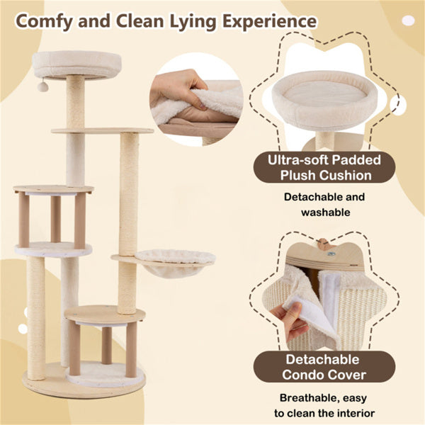Wooden Cat Tree With Scratching Posts and Condos – view 9