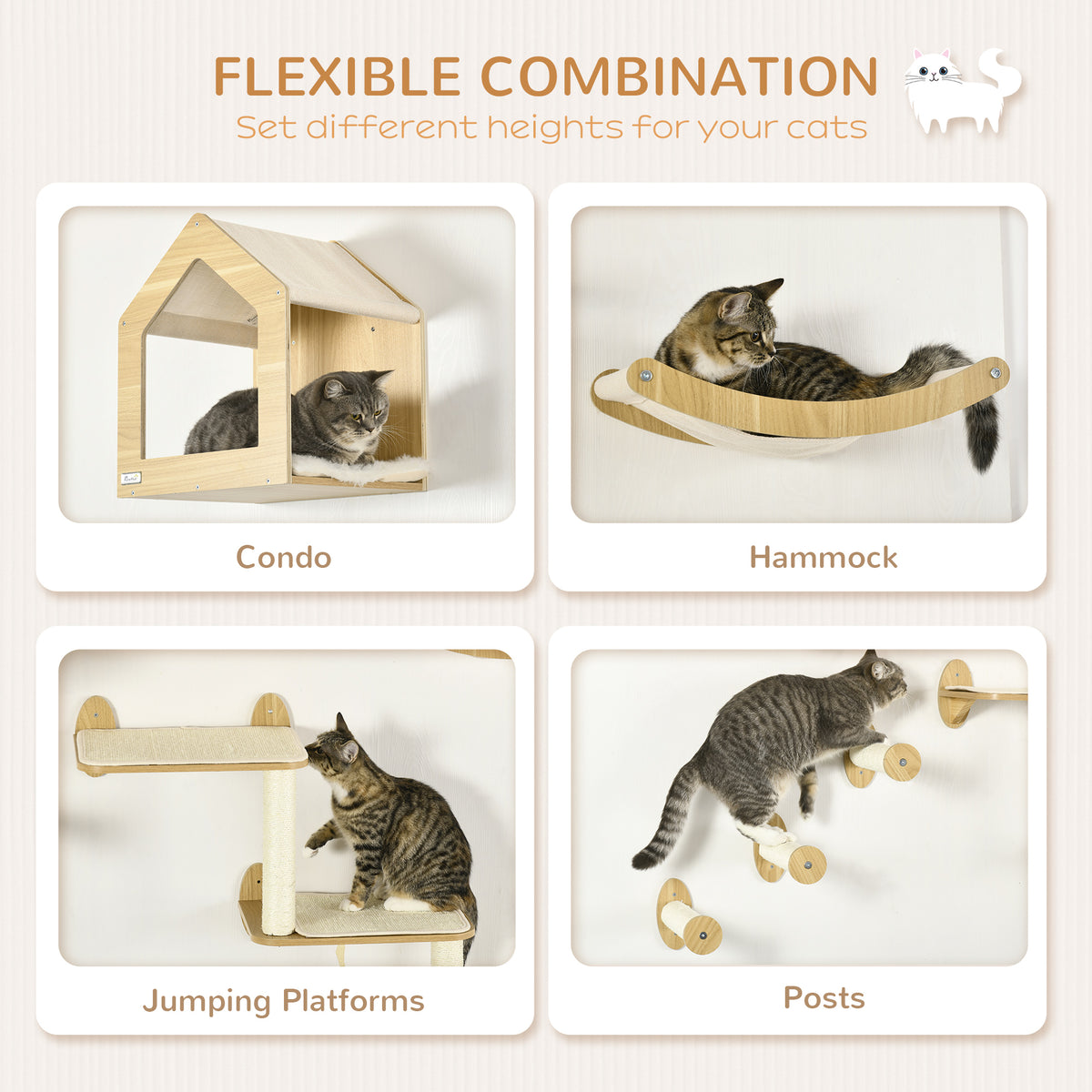 8PCs Cat Wall Shelves Pet Wall-mounted Climbing Shelf Set – view 8