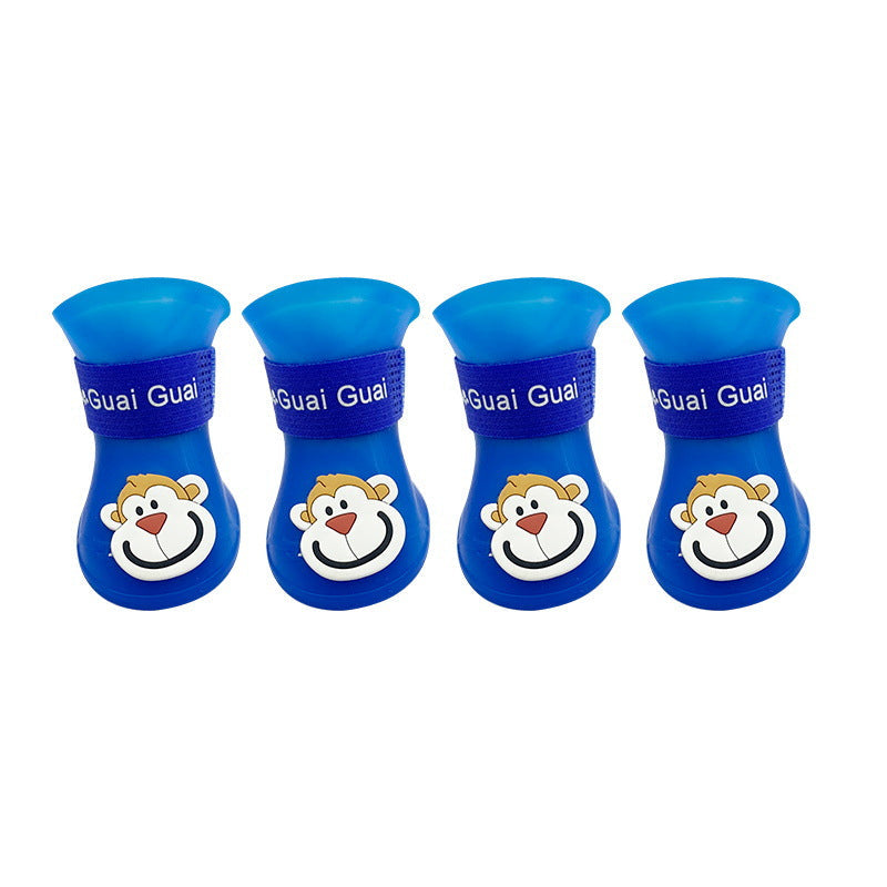 Cartoon Pet Boots Silicone Waterproof Non-slip Soft Bottom Summer Cat Supplies – Blue / S