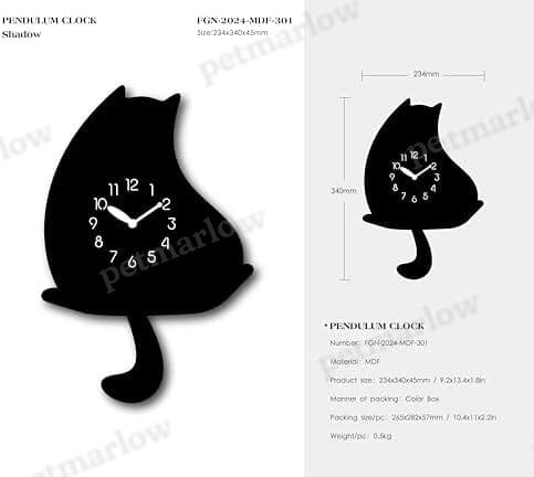 Cartoon-Style Cat-Shaped Pendulum Wall Clock – view 2