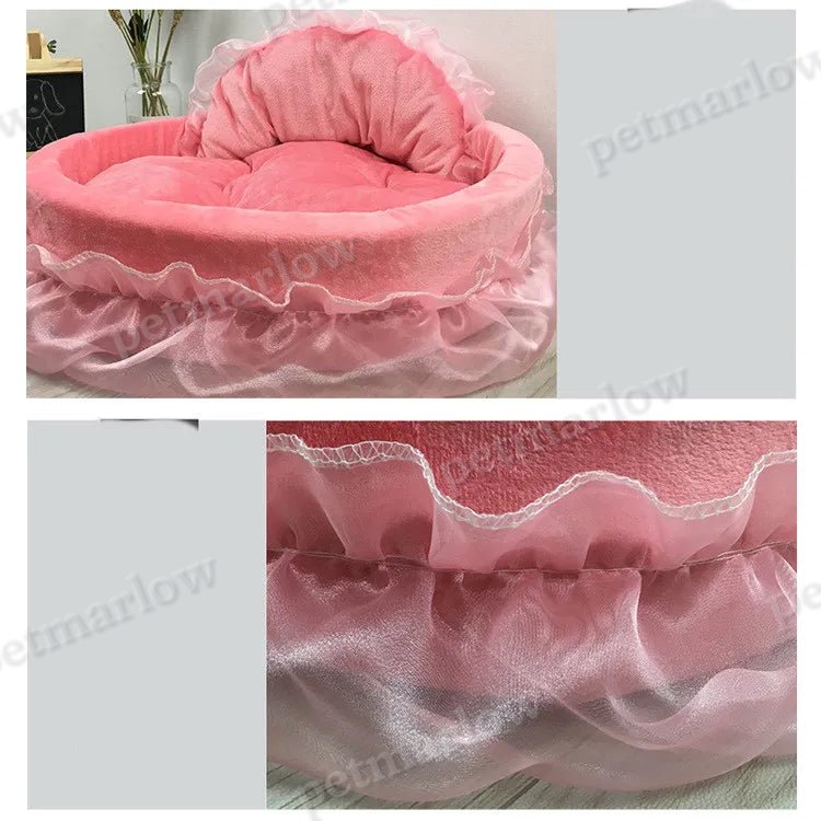 Cat Bed with Tulle Ruffle and Bow for Stylish Rest – view 5